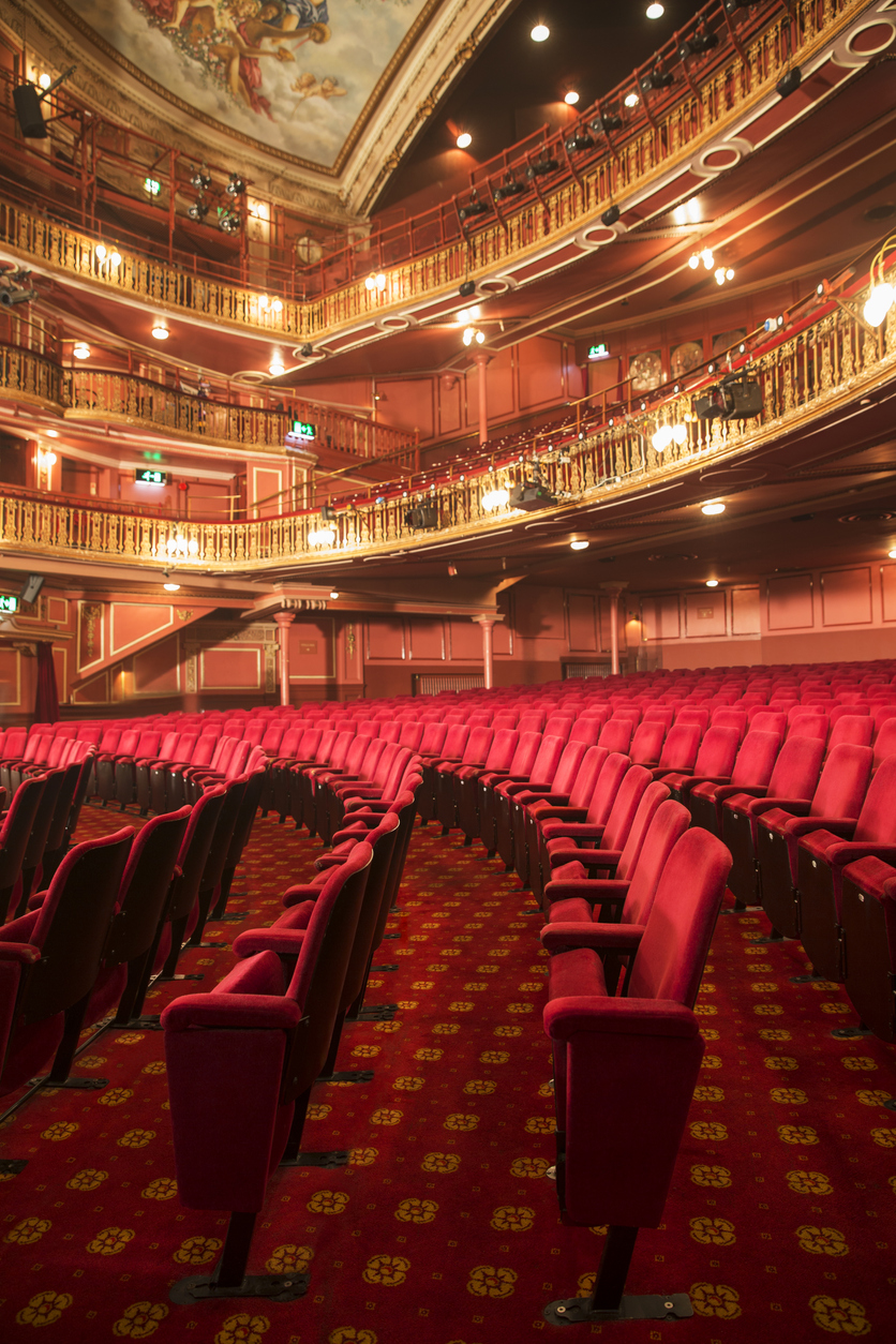 Balconies and seats in empty theater auditorium